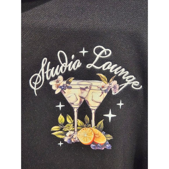 NWT PACSUN Studio Lounge Embroidered Cocktail Oversized Hoodie Cropped Small - Picture 6 of 8